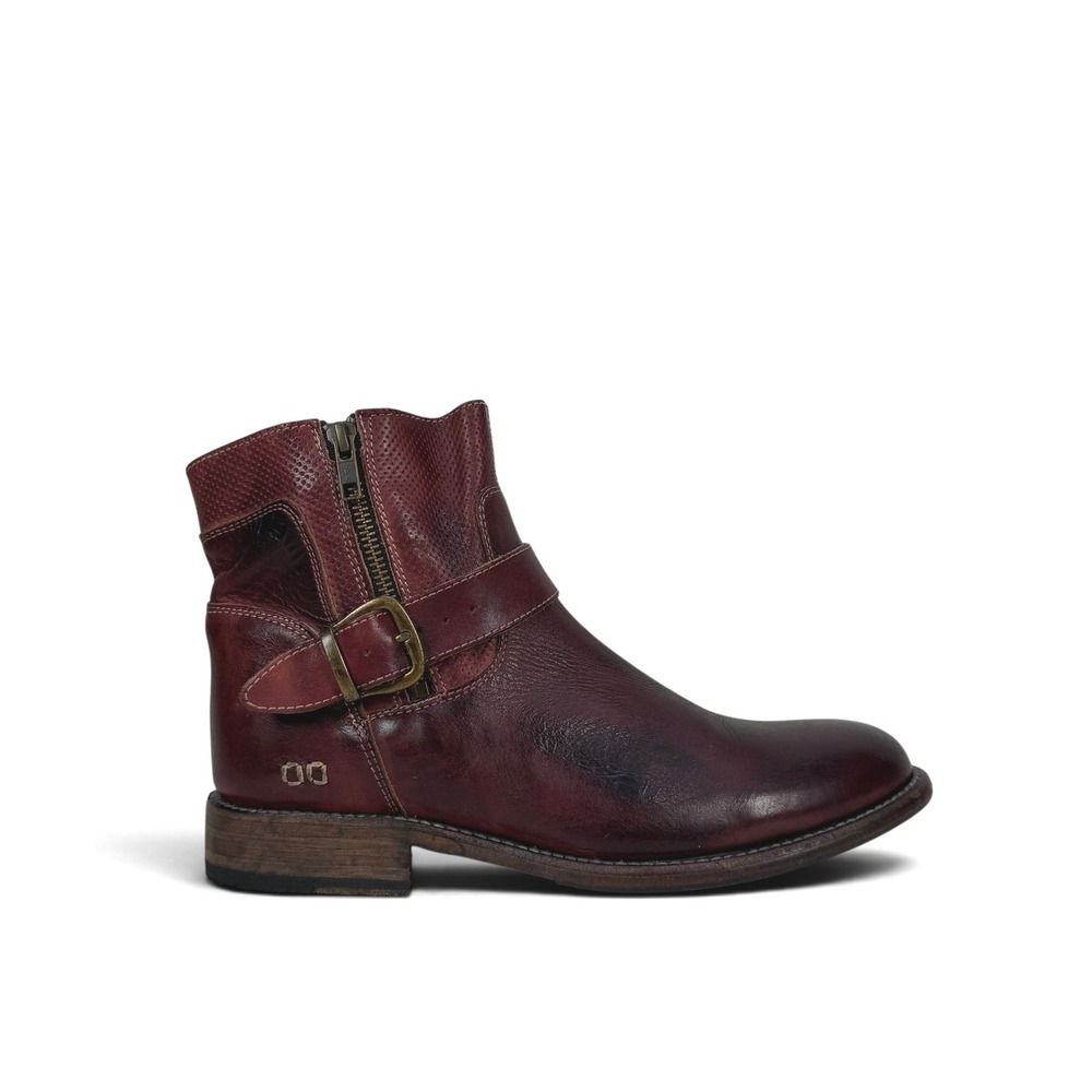 Bed Stu Becca Boots Womens 10 Dark Scarlet Leather Double Zip Moto Vibram - Picture 3 of 16
